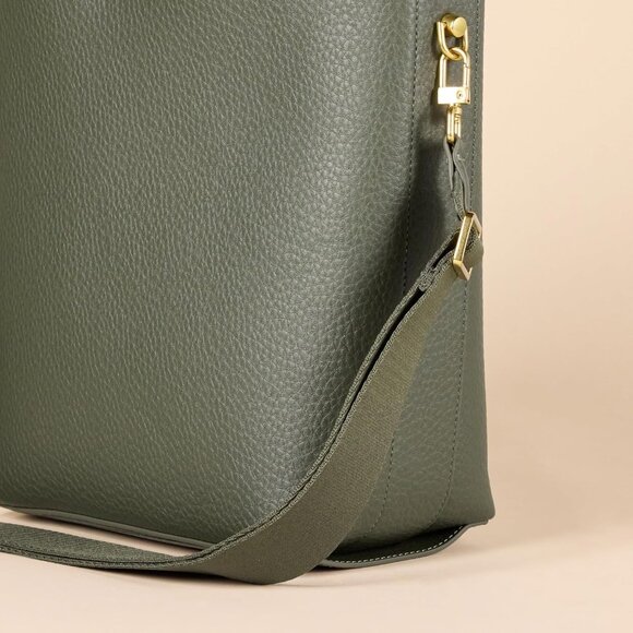 Women's Faux Leather Bucket Tote Adjustable Crossbody Minimalist Bag - Picture 3 of 5